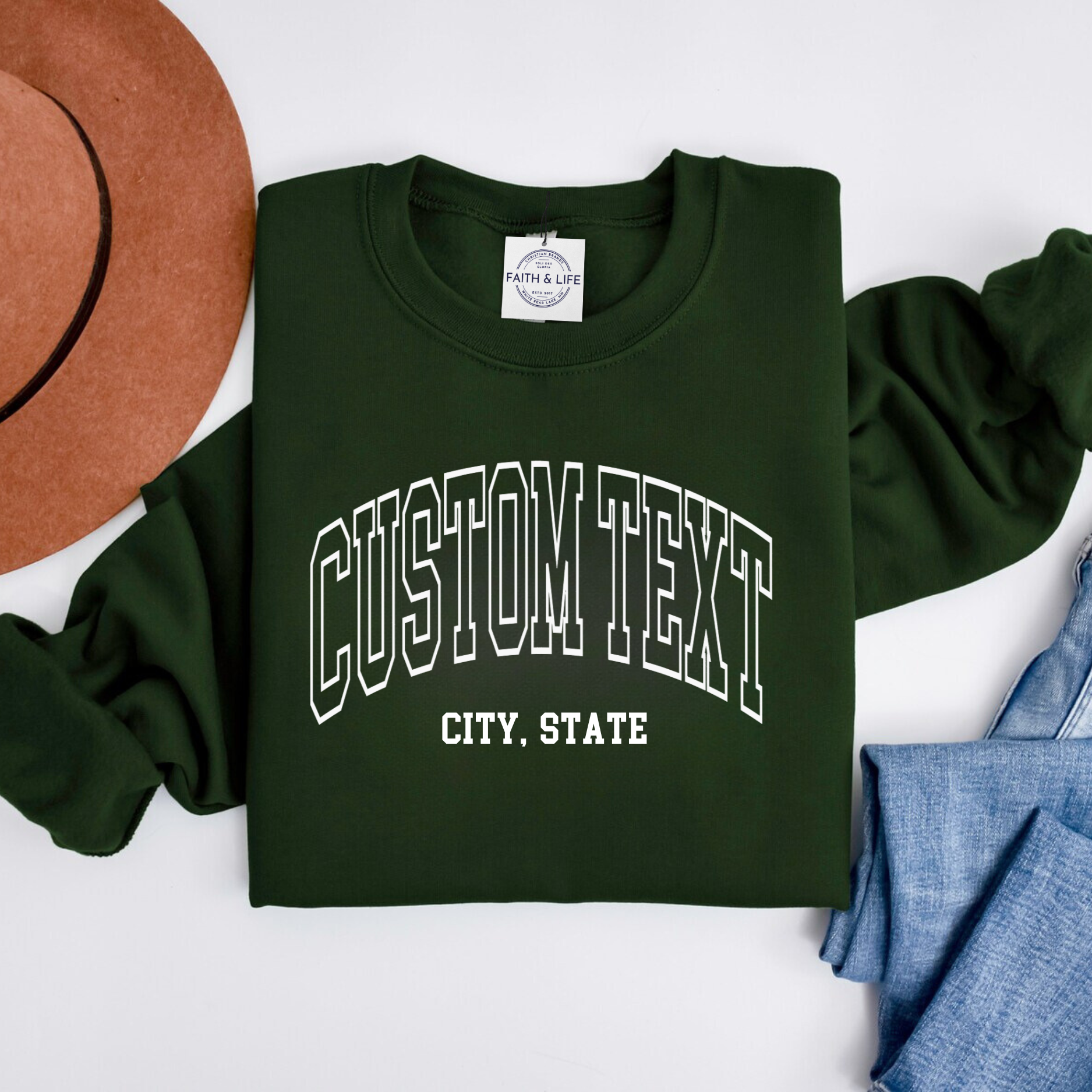 Custom City State or Text Personalized Crewneck Sweatshirt