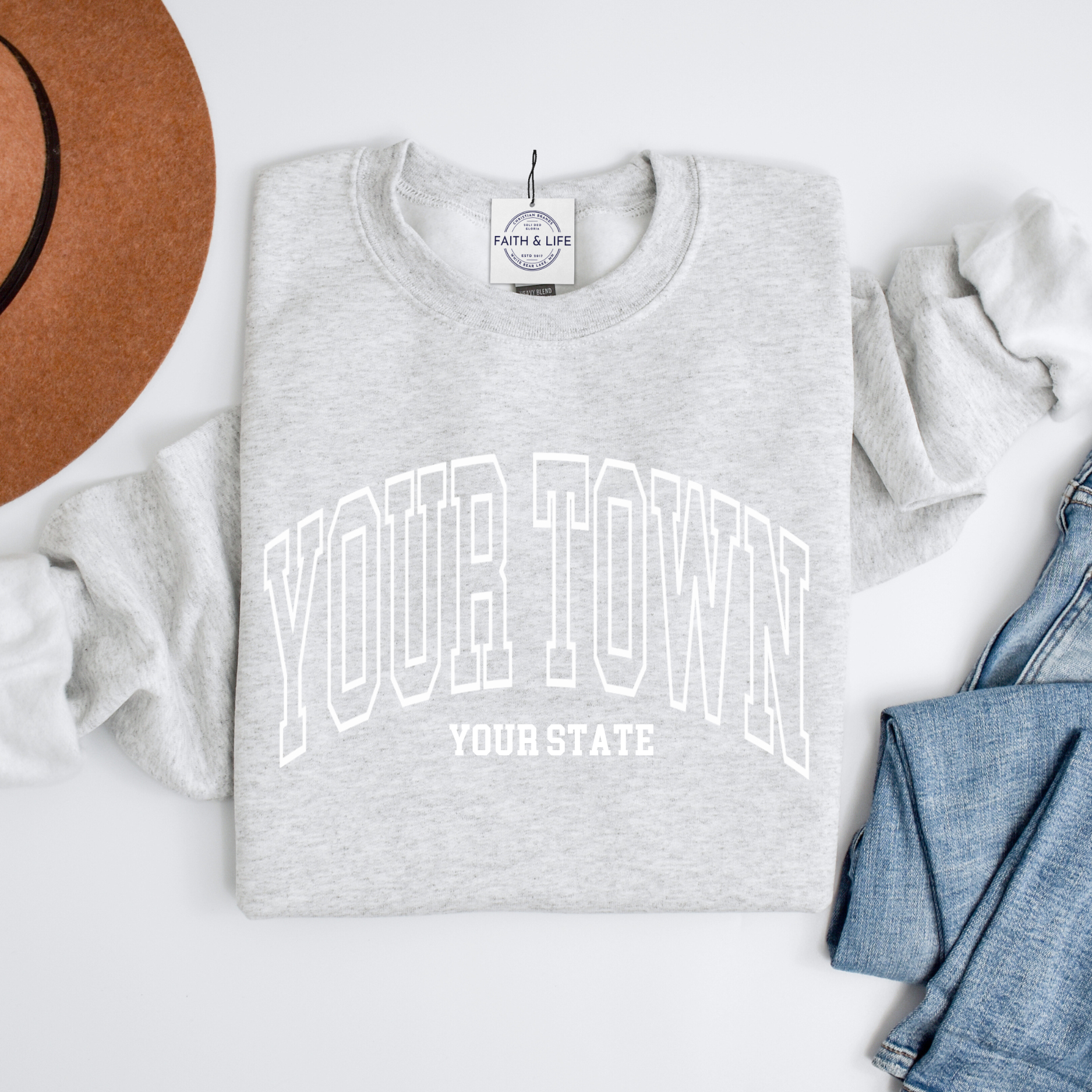 Custom City State or Text Personalized Crewneck Sweatshirt
