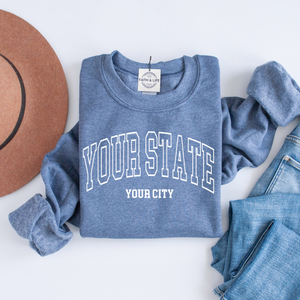 Custom City State or Text Personalized Crewneck Sweatshirt