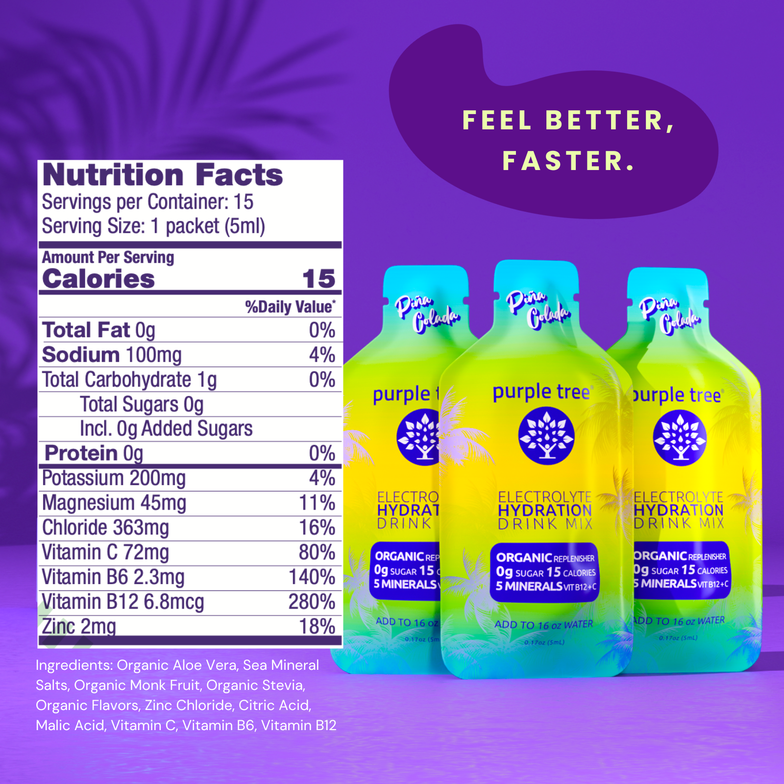 Organic Electrolyte Hydration Packs, Pina Colada, 6 each