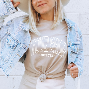 Custom City State or Text Personalized Shop Logo Tee Shirt