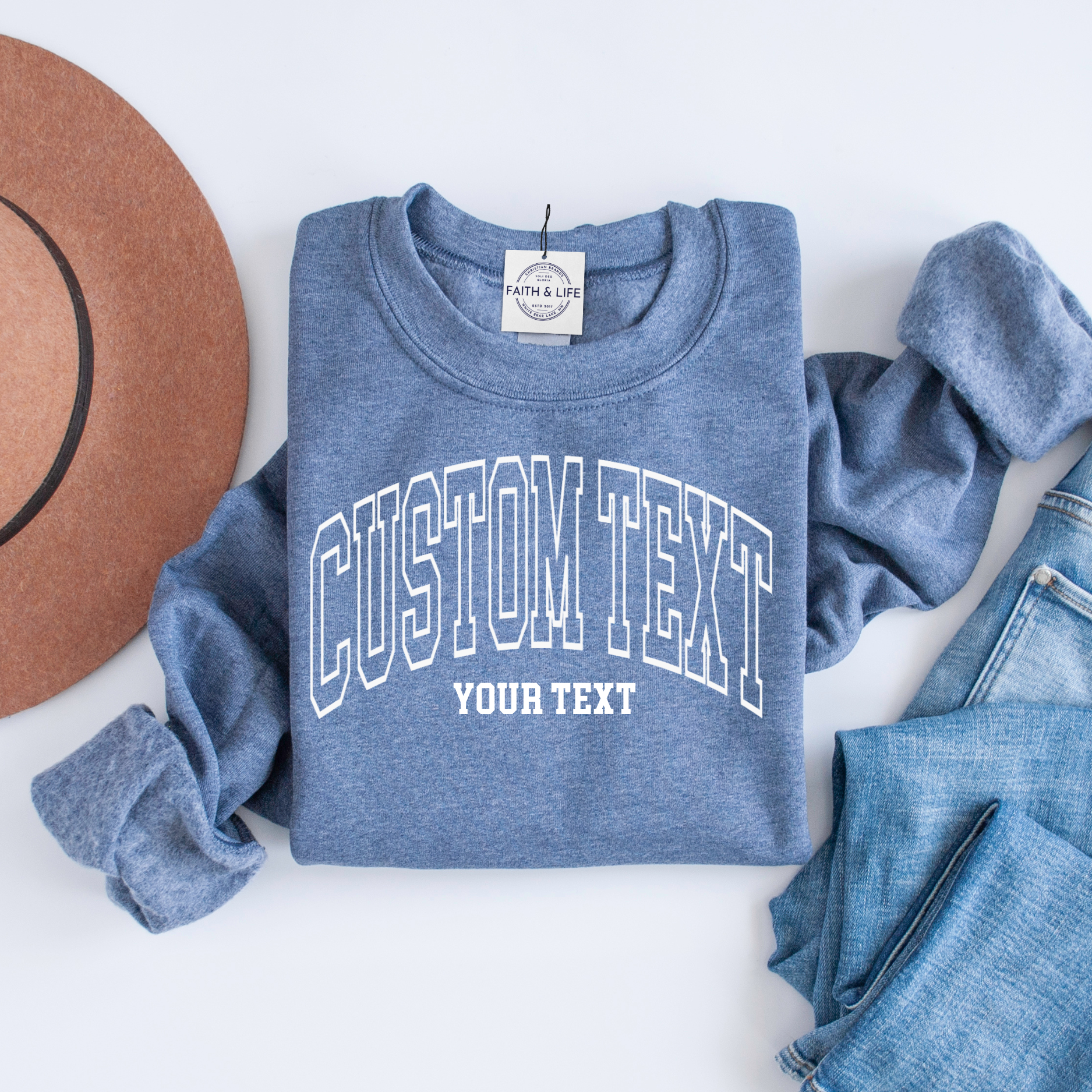 Custom City State or Text Personalized Crewneck Sweatshirt